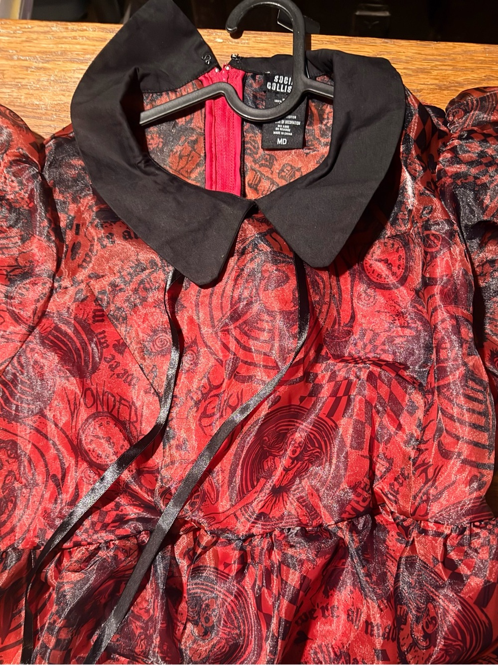 Red Graphic Print Dress with Black Peter Pan Collar
